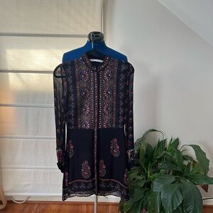 Zara Embroidered Black and Burgundy Women's Dress
